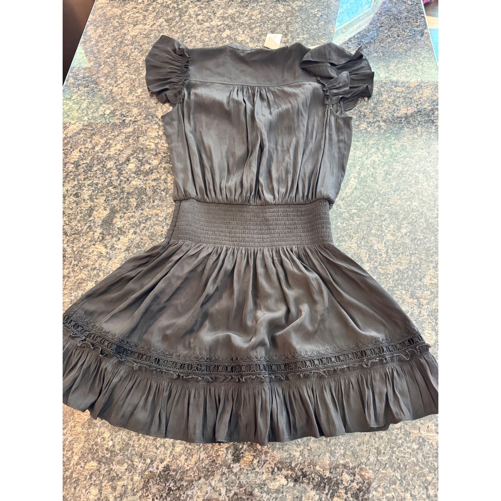 Ramy Brook Marbelis Dress Black Smocked Waist Flutter Sleeve Mini R11243003 S - Picture 10 of 11